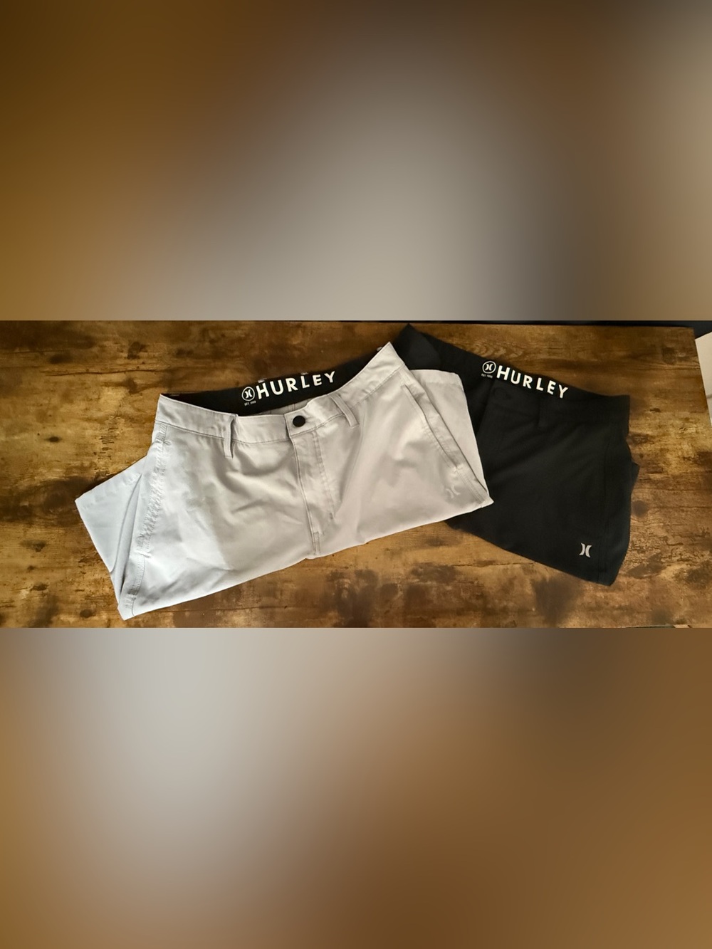 Hurley Men’s Light Gray and Black Shorts